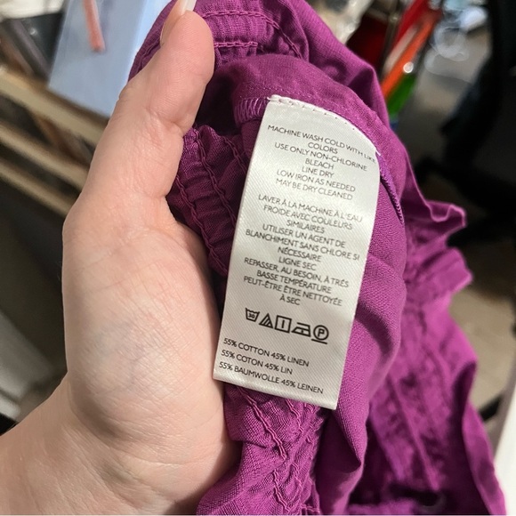 Anthropologie Linen Smocked High Rise Wide Leg Pants Purple LP Large Petite J - Picture 7 of 11